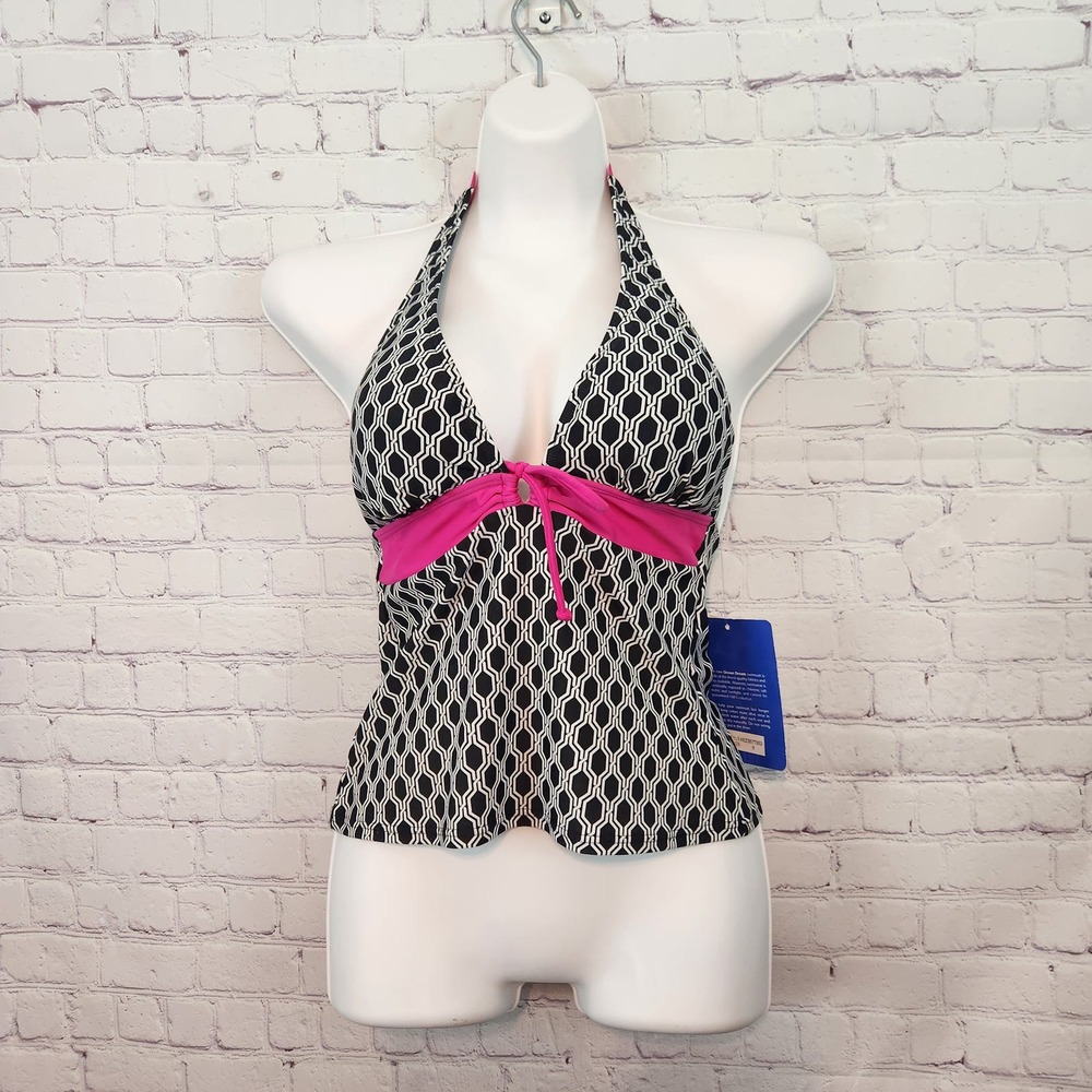 NWT Ocean Dream Geometric Print Halter‎ Swim Top Women's 8